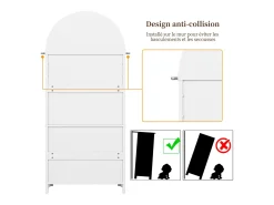 Aparador alto de almacenaje - 70 x 35 x 180 cm - arqueado con 3 cajones y 2 puertas - MDF - blanco
