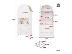 Aparador alto de almacenaje - 70 x 35 x 180 cm - arqueado con 3 cajones y 2 puertas - MDF - blanco