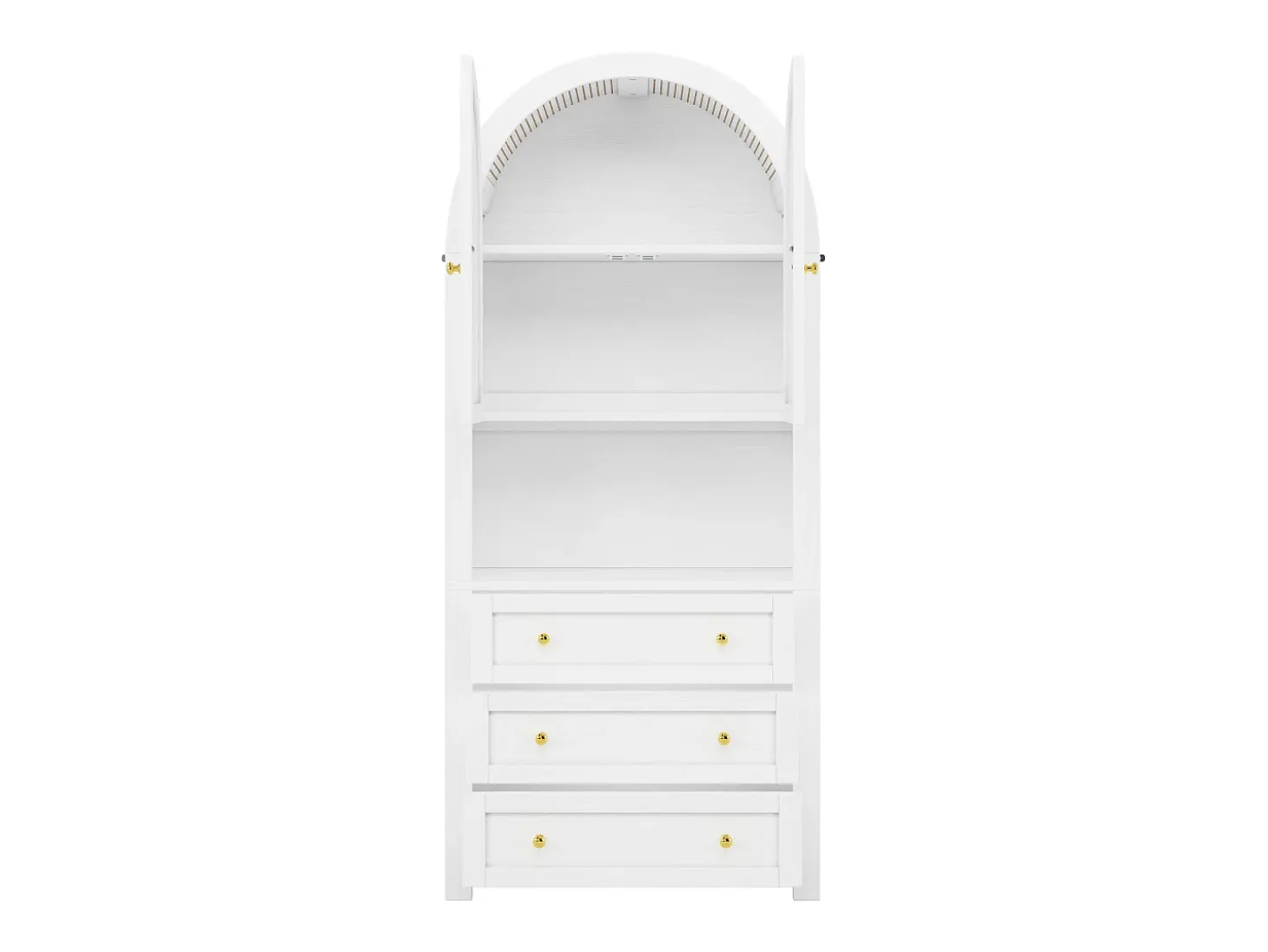 Aparador alto de almacenaje - 70 x 35 x 180 cm - arqueado con 3 cajones y 2 puertas - MDF - blanco