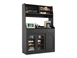Aparador alto de cocina - 120 x 40 x 180 cm - con estantes regulables + 2 cajones + 3 puertas + LED - MDF + PB - negro