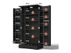 Aparador alto de cocina - 60 x 40 x 120 cm - con LED + 2 puertas con estantes regulables y baldas en la puerta - MDF - negro