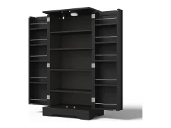 Aparador alto de cocina - 60 x 40 x 120 cm - con LED + 2 puertas con estantes regulables y baldas en la puerta - MDF - negro