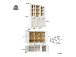 Aparador alto de cocina - 140 x 38,5 x 175 cm - con 3 cajones + 5 puertas - MDF - blanco