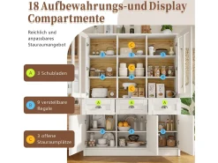 Aparador alto de cocina - 140 x 38,5 x 175 cm - con 3 cajones + 5 puertas - MDF - blanco