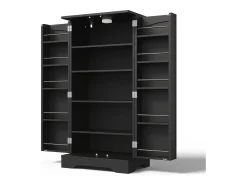 Aparador alto de cocina - 60 x 40 x 120 cm - con LED + 2 puertas con estantes regulables y baldas en la puerta - MDF - negro