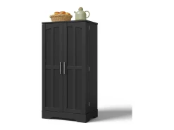 Aparador alto de cocina - 60 x 40 x 120 cm - con LED + 2 puertas con estantes regulables y baldas en la puerta - MDF - negro