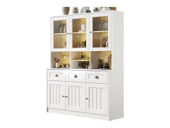 Aparador alto de cocina - 140 x 40 x 175 cm - con puertas + LED + 3 cajones - MDF - blanco