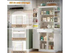 Aparador alto de cocina - 182 x 40 x 75 cm - con 4 puertas + compartimentos de almacenaje + cajón - MDF - blanco