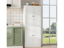Aparador alto de cocina - 182 x 40 x 75 cm - con 4 puertas + compartimentos de almacenaje + cajón - MDF - blanco