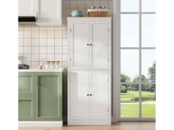 Aparador alto de cocina - 182 x 40 x 75 cm - con 4 puertas + compartimentos de almacenaje + cajón - MDF - blanco