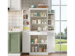 Aparador alto de cocina - 182 x 40 x 75 cm - con 4 puertas + compartimentos de almacenaje + cajón - MDF - blanco