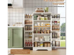 Aparador alto de cocina - 60 x 40 x 120 cm - con LED + 2 puertas con estantes regulables y baldas en la puerta - MDF - blanco