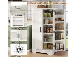 Aparador alto de cocina - 60 x 40 x 120 cm - con LED + 2 puertas con estantes regulables y baldas en la puerta - MDF - blanco
