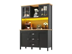 Aparador alto de cocina - 120 x 40 x 179 cm - con LEDs + 4 puertas + 3 cajones + balda - MDF + metal - negro