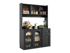 Aparador alto de cocina - 120 x 35 x 167 cm - con estantes regulables + 3 puertas + 1 cajón + LED - MDF + PB - negro