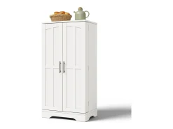 Aparador alto de cocina - 60 x 40 x 120 cm - con LED + 2 puertas con estantes regulables y baldas en la puerta - MDF - blanco
