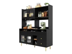 Aparador alto de cocina - 145 x 39 x 171 cm - con 4 puertas de cristal + 5 cajones - MDF - blanco