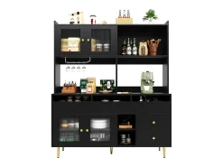 Aparador alto de cocina - 145 x 39 x 171 cm - con 4 puertas de cristal + 5 cajones - MDF - blanco