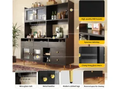 Aparador alto de cocina - 145 x 39 x 171 cm - con 4 puertas de cristal + 5 cajones - MDF - blanco