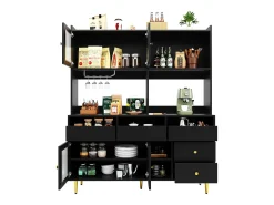 Aparador alto de cocina - 145 x 39 x 171 cm - con 4 puertas de cristal + 5 cajones - MDF - blanco