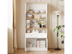 Aparador alto de cocina - 80 x 40 x 175 cm - con 2 cajones + 4 puertas + balda - MDF + aglomerado - blanco