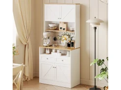 Aparador alto de cocina - 80 x 40 x 175 cm - con 2 cajones + 4 puertas + balda - MDF + aglomerado - blanco