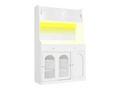 Aparador alto de cocina - 120 x 40 x 180 cm - con estantes regulables + 2 cajones + 3 puertas + LED - MDF + PB - blanco