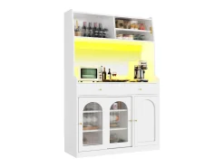 Aparador alto de cocina - 120 x 40 x 180 cm - con estantes regulables + 2 cajones + 3 puertas + LED - MDF + PB - blanco