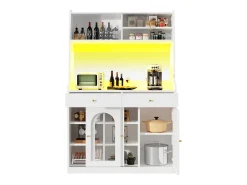 Aparador alto de cocina - 120 x 40 x 180 cm - con estantes regulables + 2 cajones + 3 puertas + LED - MDF + PB - blanco