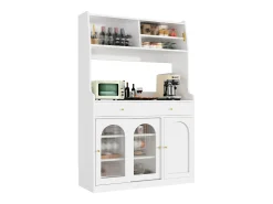 Aparador alto de cocina - 120 x 40 x 180 cm - con estantes regulables + 2 cajones + 3 puertas + LED - MDF + PB - blanco
