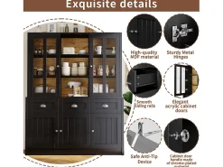 Aparador alto de cocina - 140 x 38,5 x 175 cm - con 3 cajones + 5 puertas - MDF - negro