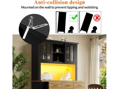 Aparador alto de cocina con 4 puertas + 3 cajones + estante + luces LED - 106 x 40 x 179,5 cm - MDF - negro