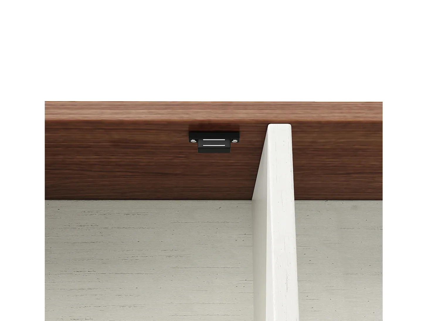 Aparador alto de cocina con puertas correderas, 2 cajones e iluminación LED - Tapa de madera oscura - Blanco