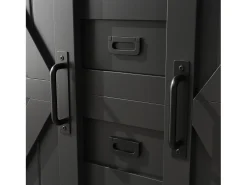 Aparador alto de cocina con puertas correderas, 2 cajones e iluminación LED - Tapa de madera oscura - Negro