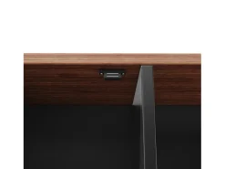 Aparador alto de cocina con puertas correderas, 2 cajones e iluminación LED - Tapa de madera oscura - Negro