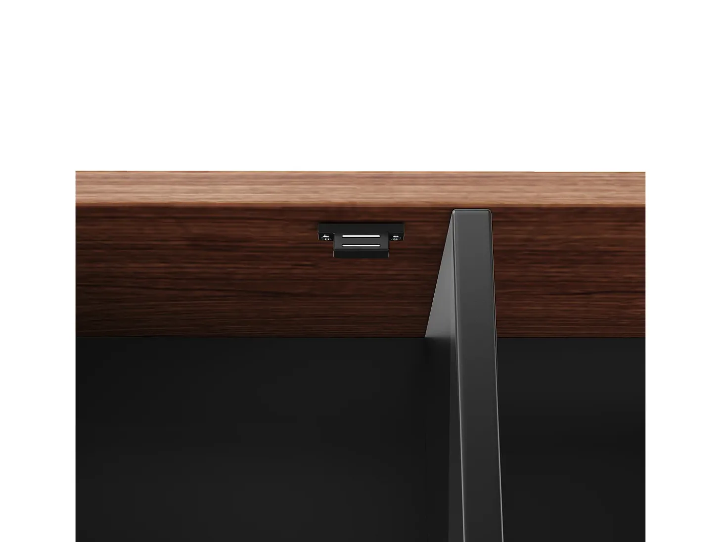 Aparador alto de cocina con puertas correderas, 2 cajones e iluminación LED - Tapa de madera oscura - Negro