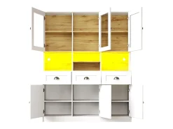 Aparador alto de cocina con iluminación LED, diseño moderno, MDF, blanco/negro, estantes regulables (140x40x175cm)
