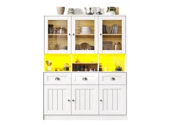 Aparador alto de cocina con iluminación LED, diseño moderno, MDF, blanco/negro, estantes regulables (140x40x175cm)