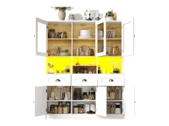 Aparador alto de cocina con iluminación LED, diseño moderno, MDF, blanco/negro, estantes regulables (140x40x175cm)