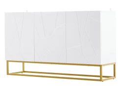 Aparador alto de diseño moderno, MDF, color blanco con acabados brillo, 3 puertas y estantes regulables (130x35x76 cm)
