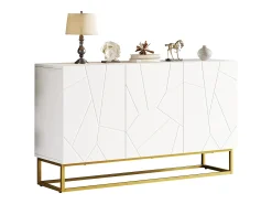 Aparador alto de diseño moderno, MDF, color blanco con acabados brillo, 3 puertas y estantes regulables (130x35x76 cm)