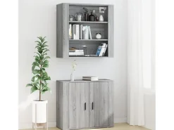 Aparador alto de madera contrachapada gris Sonoma