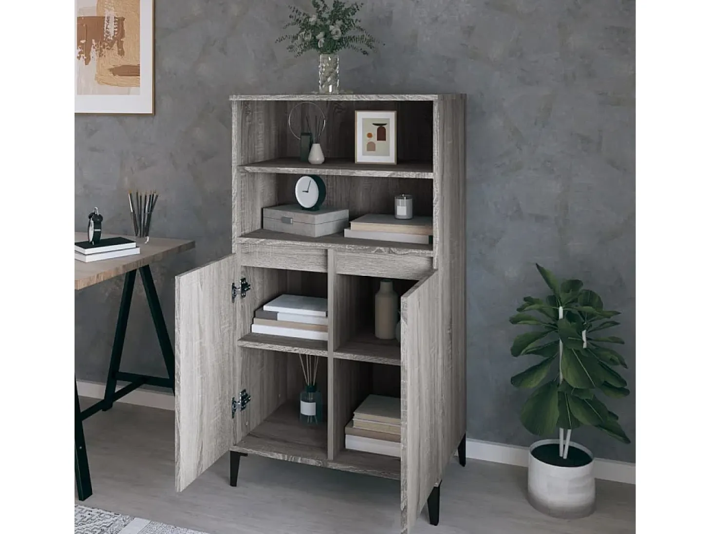 Aparador alto de madera contrachapada gris Sonoma 60x36x110 cm