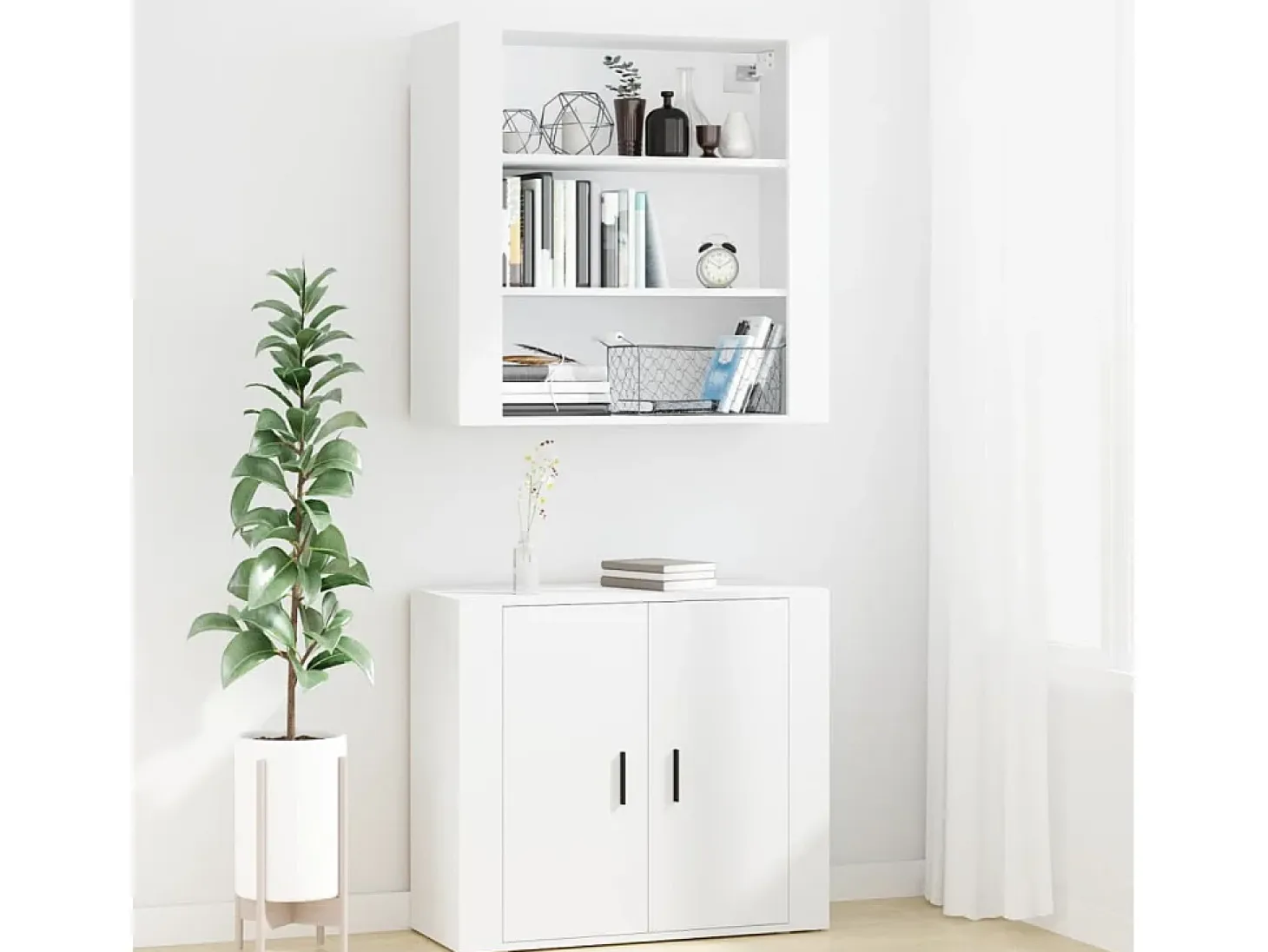 Aparador alto de madera de ingeniería blanca