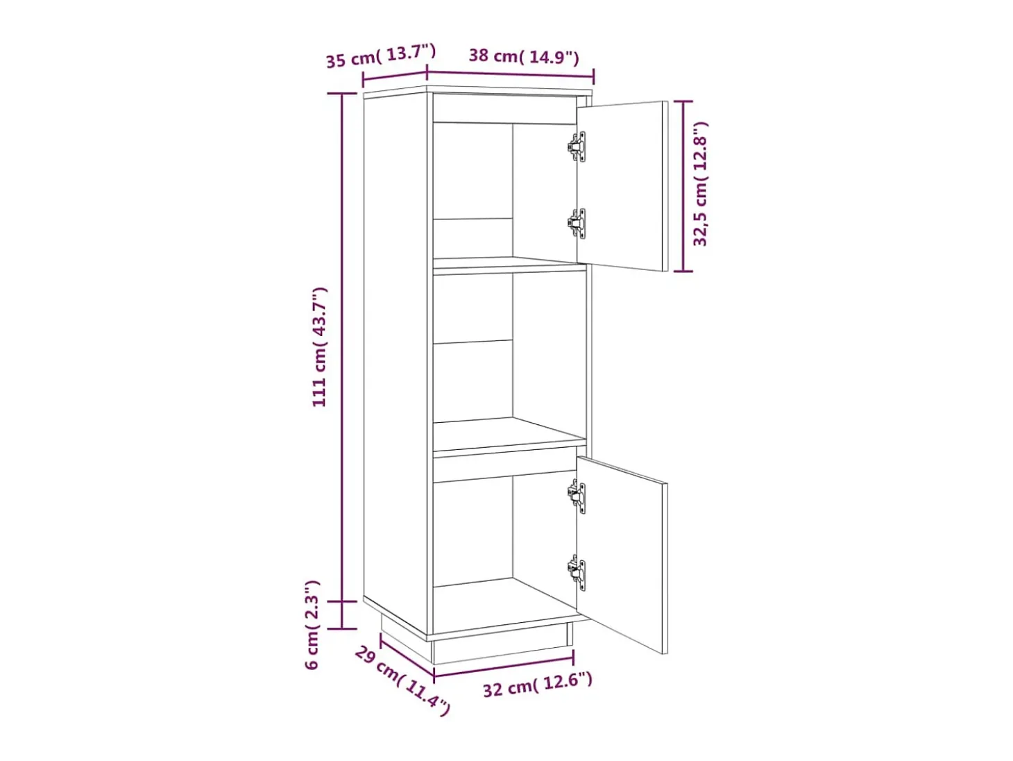 Aparador alto de madera maciza de pino marrón miel 38x35x117 cm