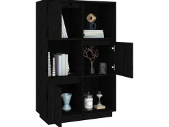 Aparador alto de madera maciza de pino negro 74x35x117 cm ES31979