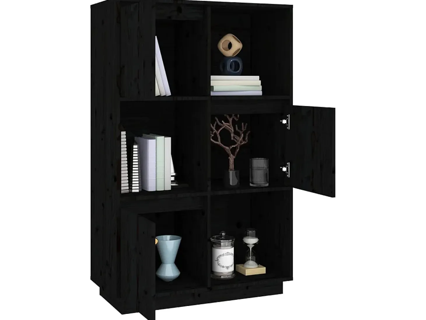 Aparador alto de madera maciza de pino negro 74x35x117 cm ES31979
