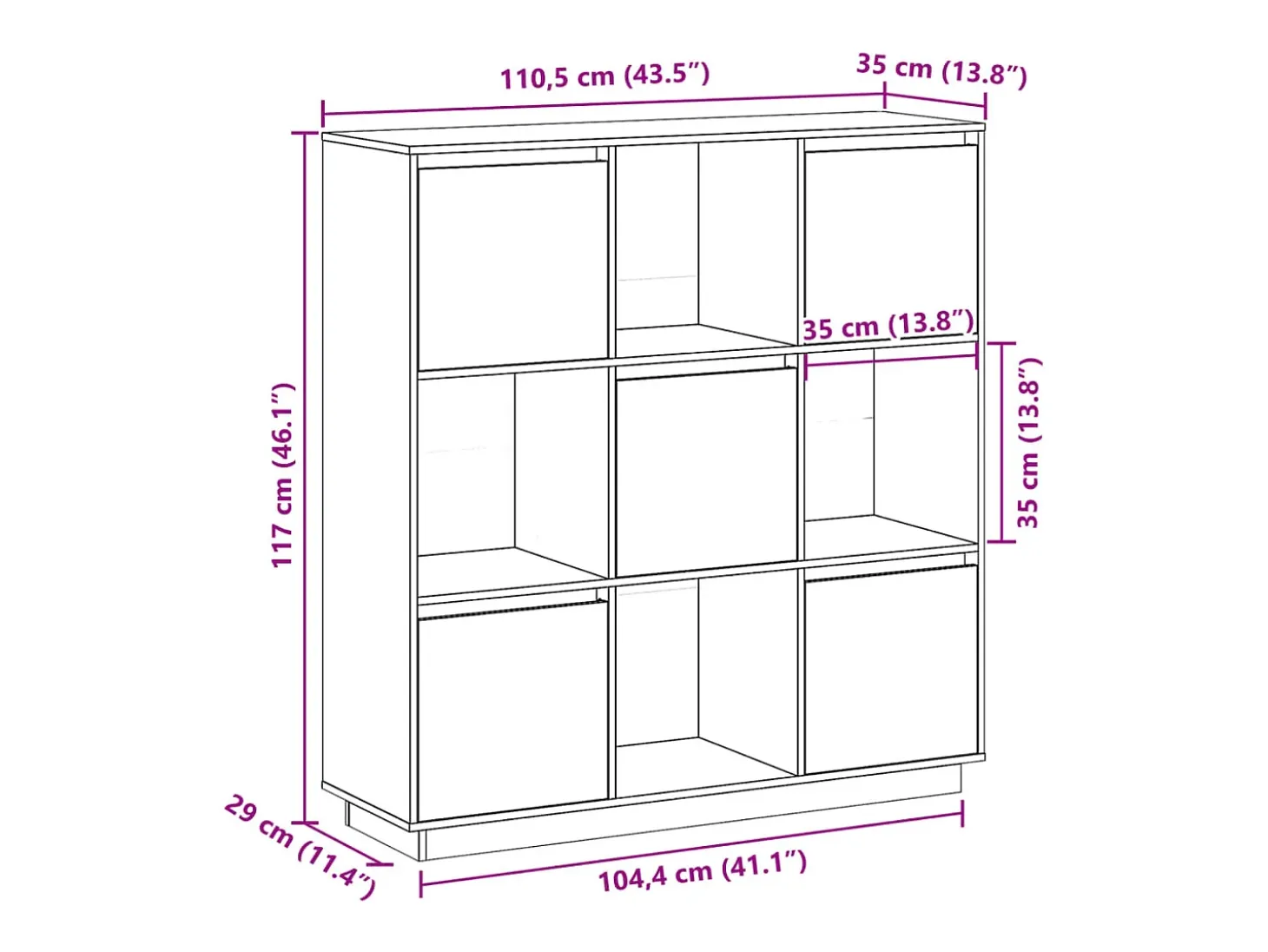 Aparador alto de madera maciza de pino gris 110,5x35x117 cm