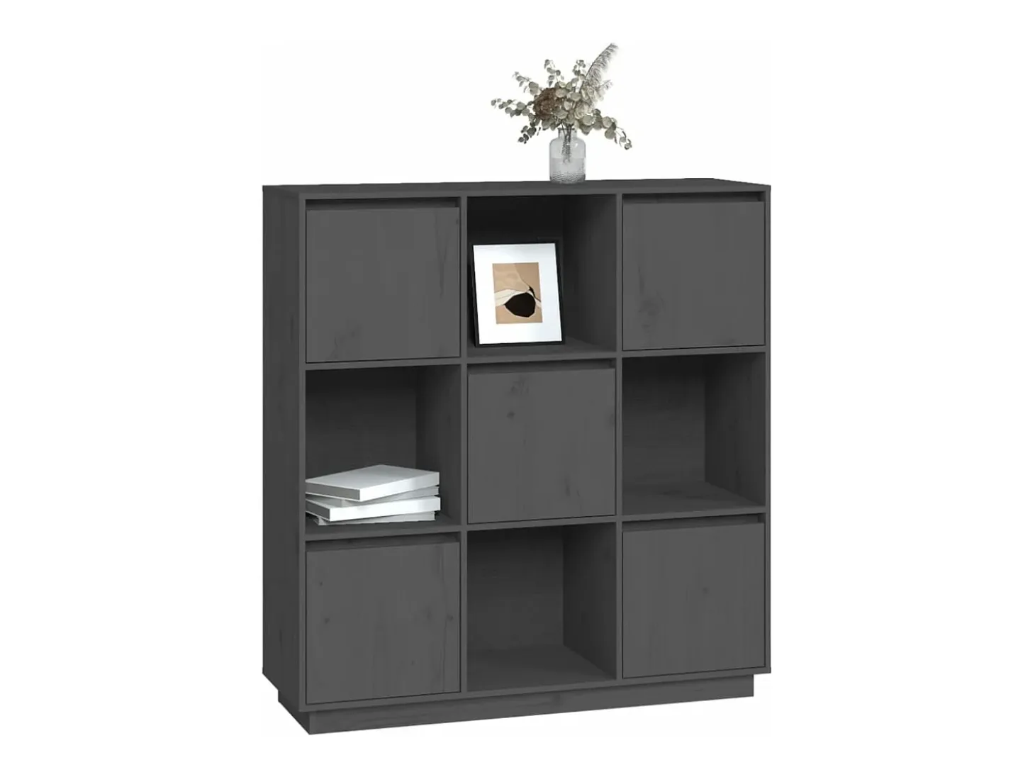 Aparador alto de madera maciza de pino gris 110,5x35x117 cm