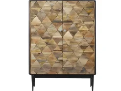 Aparador alto escandinavo de metal y madera de mango Célia, diseño original y patas aéreas